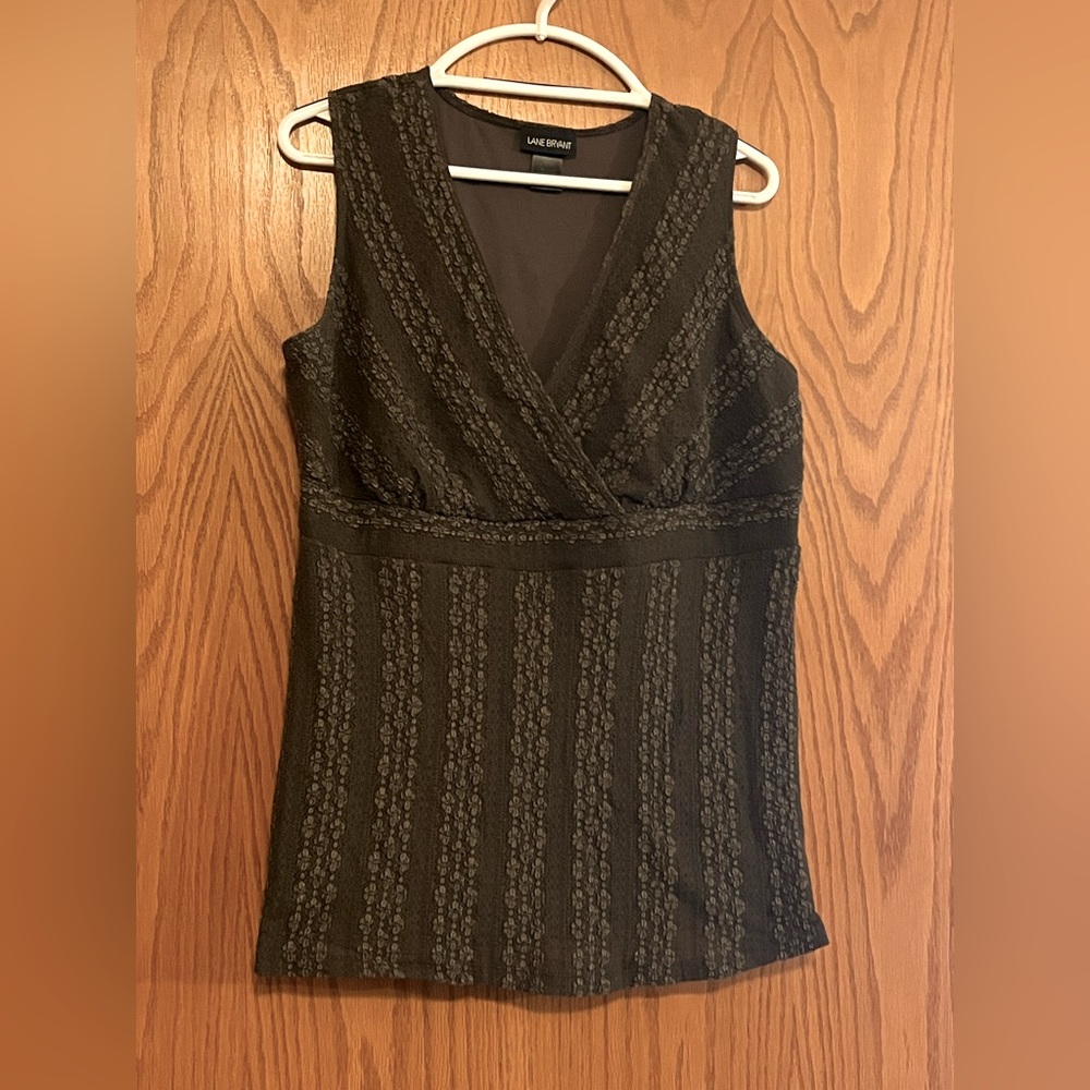 Lane Bryant, size 18/20, brown blouse,, nylon, spandex, and polyester